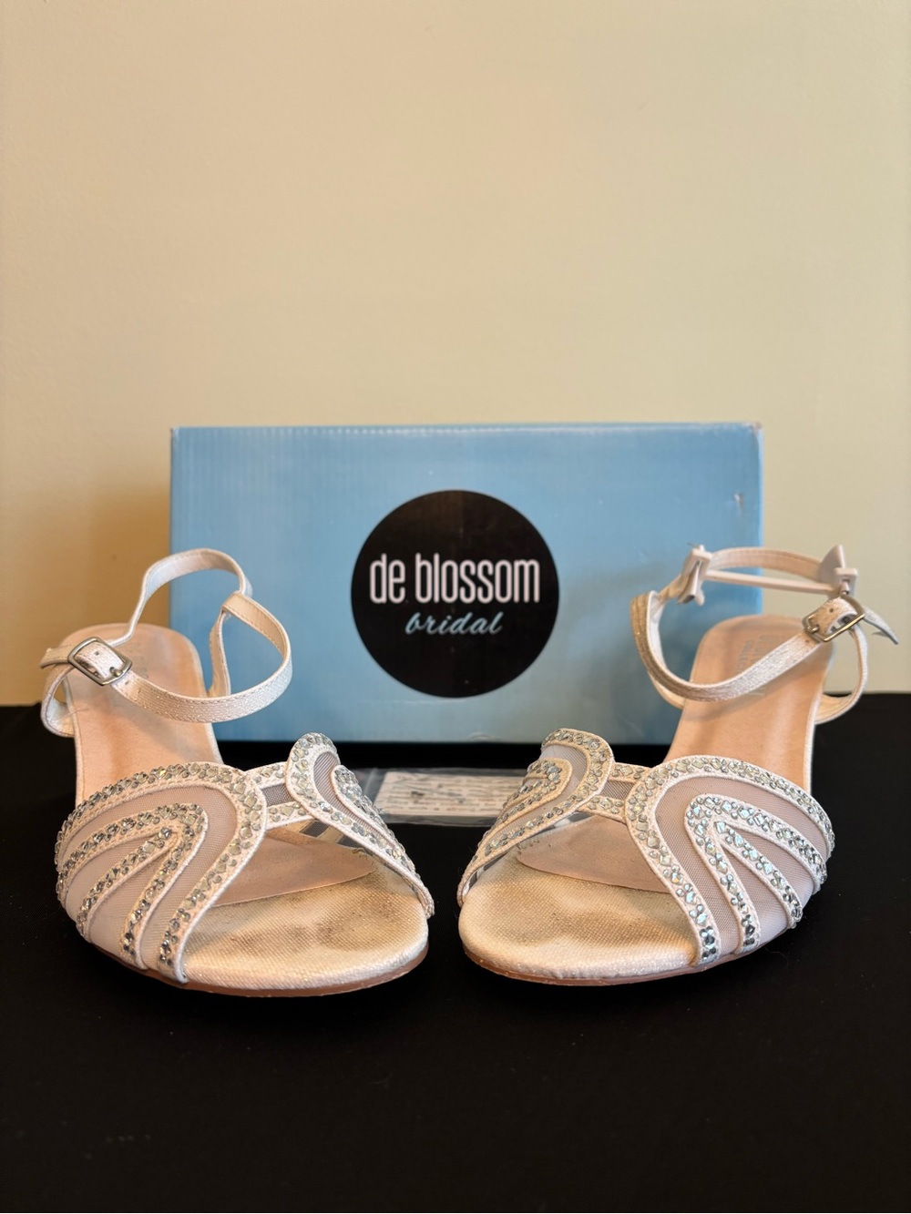 White with Rhinestone accents Open-Toe Heels